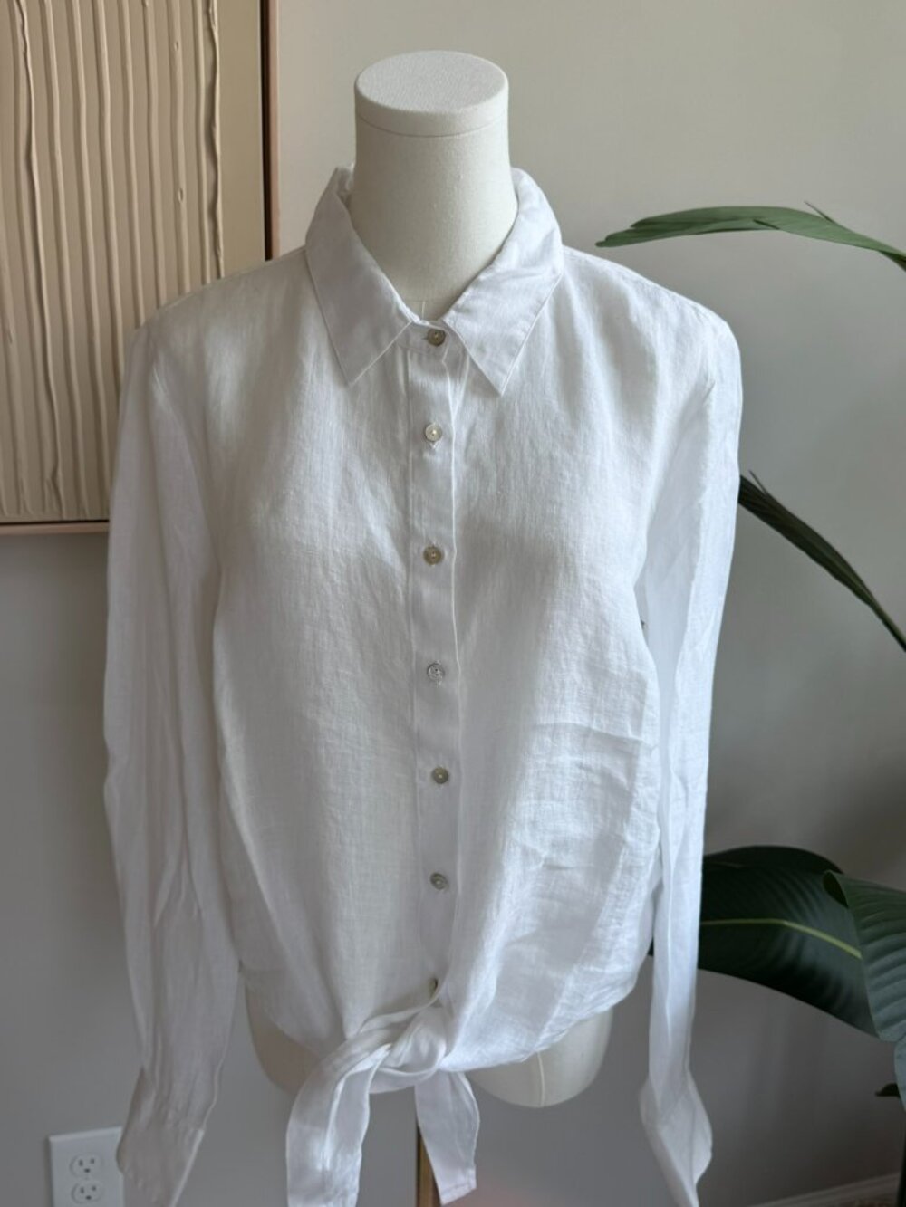 NWOT 120% LINO LINEN TIE FRONT SHIRT WHITE M/44